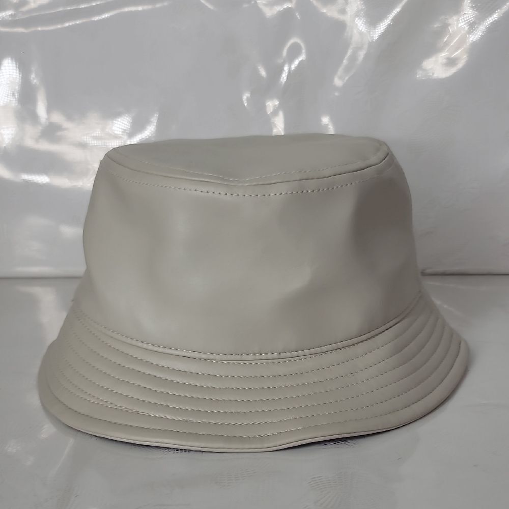 CA4LA Cream Faux Leathee Bucket Hat